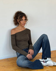 Ledez Asymmetrical Slouchy Top in Olive Tissue Jersey