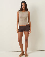 Leen Tank Top in Khaki Hibiscus Doodle Pink