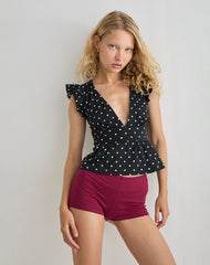 Leisna Frill Top in Polka Black