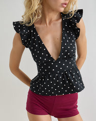 Leisna Frill Top in Polka Black