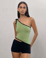 Lenti Asymmetric Top in Sage Green with Black Binding