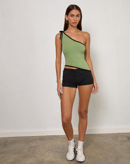 Lenti Asymmetric Top in Sage Green with Black Binding