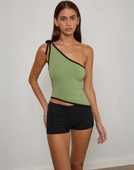 Lenti Asymmetric Top in Sage Green with Black Binding