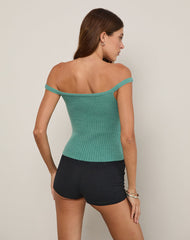 Lesly Bardot Top with O Ring in Turquoise