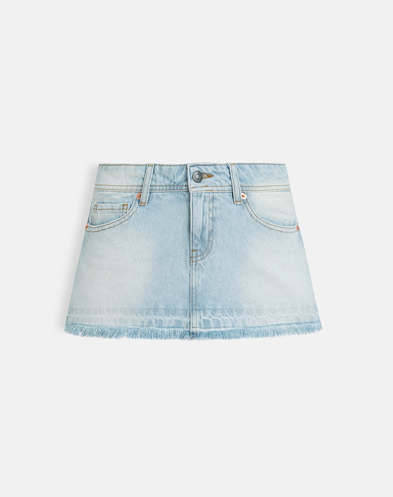 Low Rise Denim Mini Skirt in Icy Blue