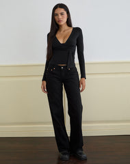 Levard Long Sleeve Top with Drape in Jersey Black