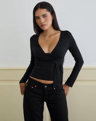 Levard Long Sleeve Top with Drape in Jersey Black