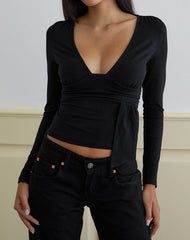 Levard Long Sleeve Top with Drape in Jersey Black