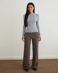 Liano Zip Cardigan in Rib Knit Grey