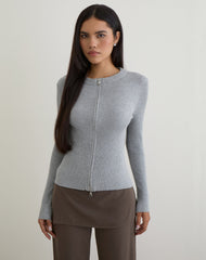 Liano Zip Cardigan in Rib Knit Grey