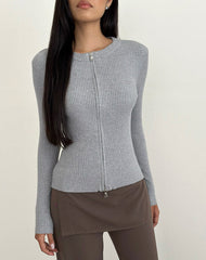 Liano Zip Cardigan in Rib Knit Grey
