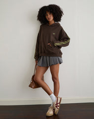 Lingwu Hoodie in Bitter Chocolate with Green Binding and M Embroidery