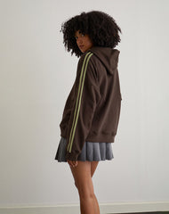 Lingwu Hoodie in Bitter Chocolate with Green Binding and M Embroidery