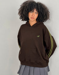 Lingwu Hoodie in Bitter Chocolate with Green Binding and M Embroidery