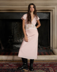 Lirenda Midi Dress in Satin Baby Pink