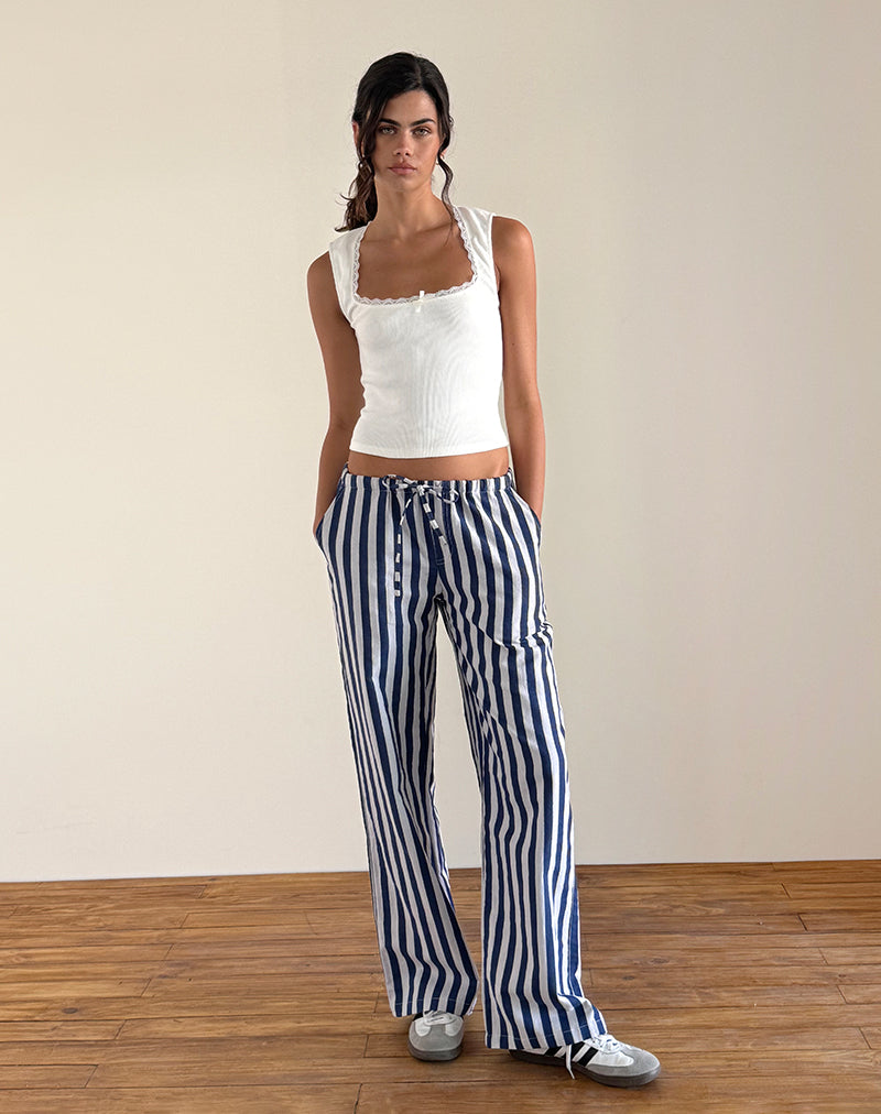 Lirura Trouser in Chunky Stripe White Navy