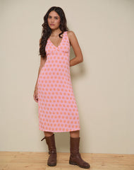 Lisheva Midi Dress in Tile Flower Pink