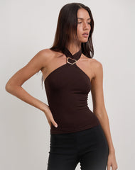 Lorie Halter Top in Rayon Bitter Chocolate
