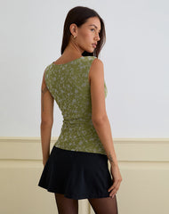 Losa Cowl Neck Top in Pretty Petal Flock Olive