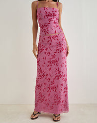 Alfreda Maxi Skirt in Stencil Flower Pink