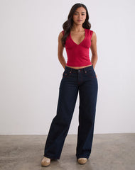 Low Rise Roomy Jeans in Indigo with Red Stitch