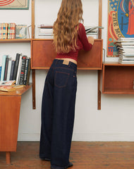 Low Rise Roomy Jeans in Indigo with Red Stitch