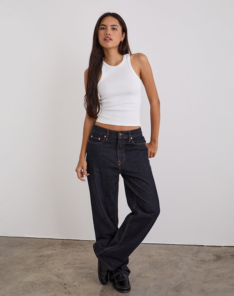 Low Slung Slim Parallel Jeans in Indigo