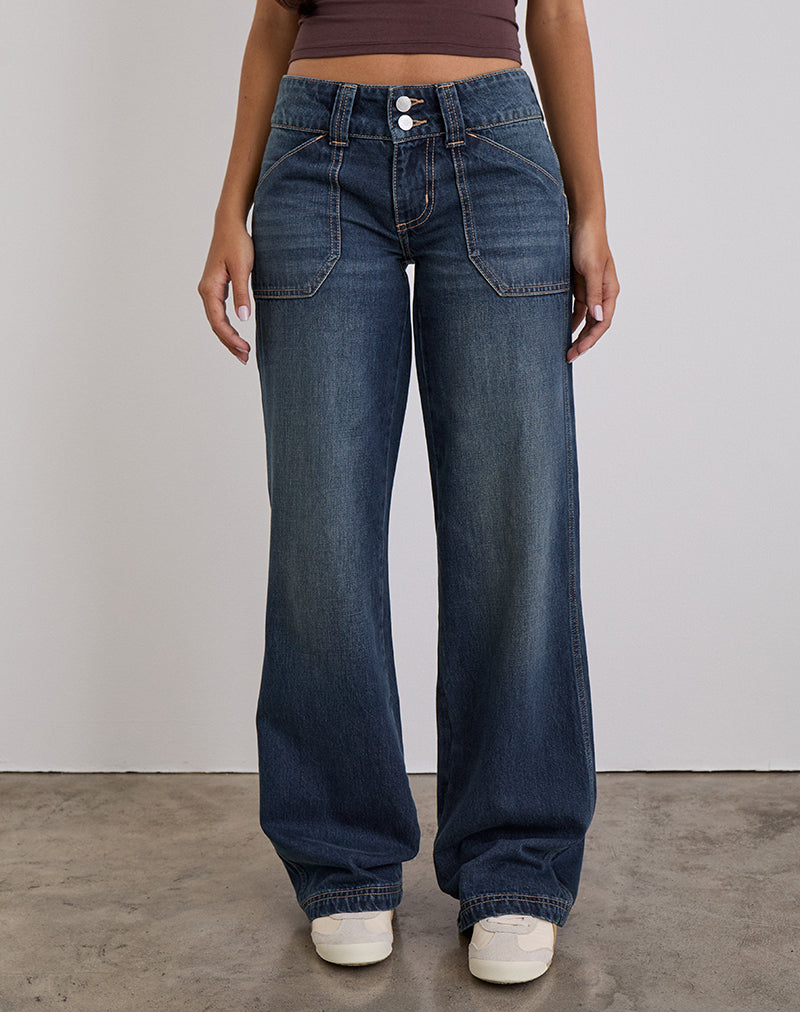 Low Rise Relaxed Cargo Jeans in Mid Blue Tint