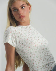 Luyu Short Sleeve Top in Floral Lace Ivory