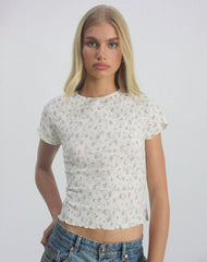 Luyu Short Sleeve Top in Floral Lace Ivory