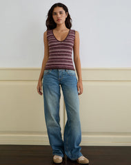 Lycia Plunge Top in Glitter Knit Striped Purple