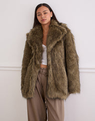 Lupita Jacket in Faux Long Fur Brown