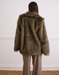 Lupita Jacket in Faux Long Fur Brown