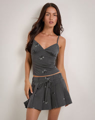 Madira Top in Floral Embroidery Tailoring Charcoal