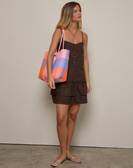 Mailina Linen Button Up Mini Dress in Chocolate Brown