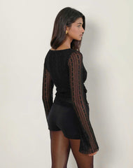 Malakai Long Sleeve Top in Lace Black