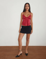 Marinda Top in Satin Jacquard Burgundy