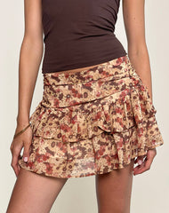 Masama Frill Mini Skirt in Chiffon Rusty Flower