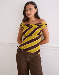Maurisia Off Shoulder Top in Retro Stripe Yellow