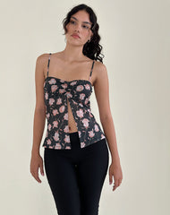 Megumi Top in Falling Rose Jet Black
