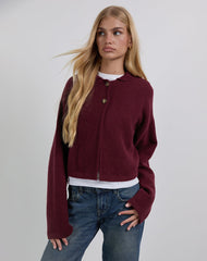 Merril Collared Cardigan in Knit Wine