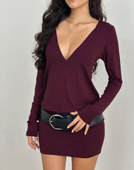 Mihiro Plunge Mini Dress in Deep Purple