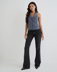 Mikanu Halterneck Blouse in Pinstripe Navy