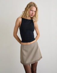 Minya Mini Skrt with Lace Trim in Taupe