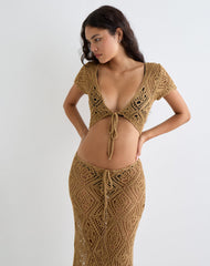 Mirea Grown On Sleeve Shrug Top in Crochet Camel