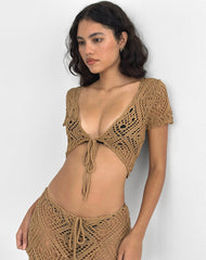 Mirea Grown On Sleeve Shrug Top in Crochet Camel