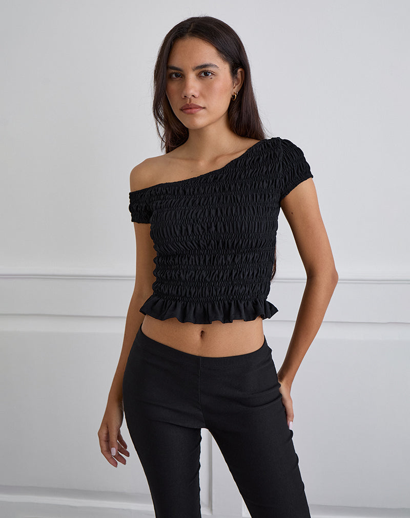 Mirita Shirred Top in Black
