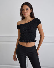Mirita Shirred Top in Black