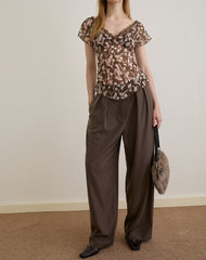 Misaki Top in Chiffon Polka Flower Brown
