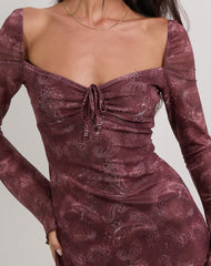 Modena Long Sleeve Mini Dress in Tonal Paisley Plum